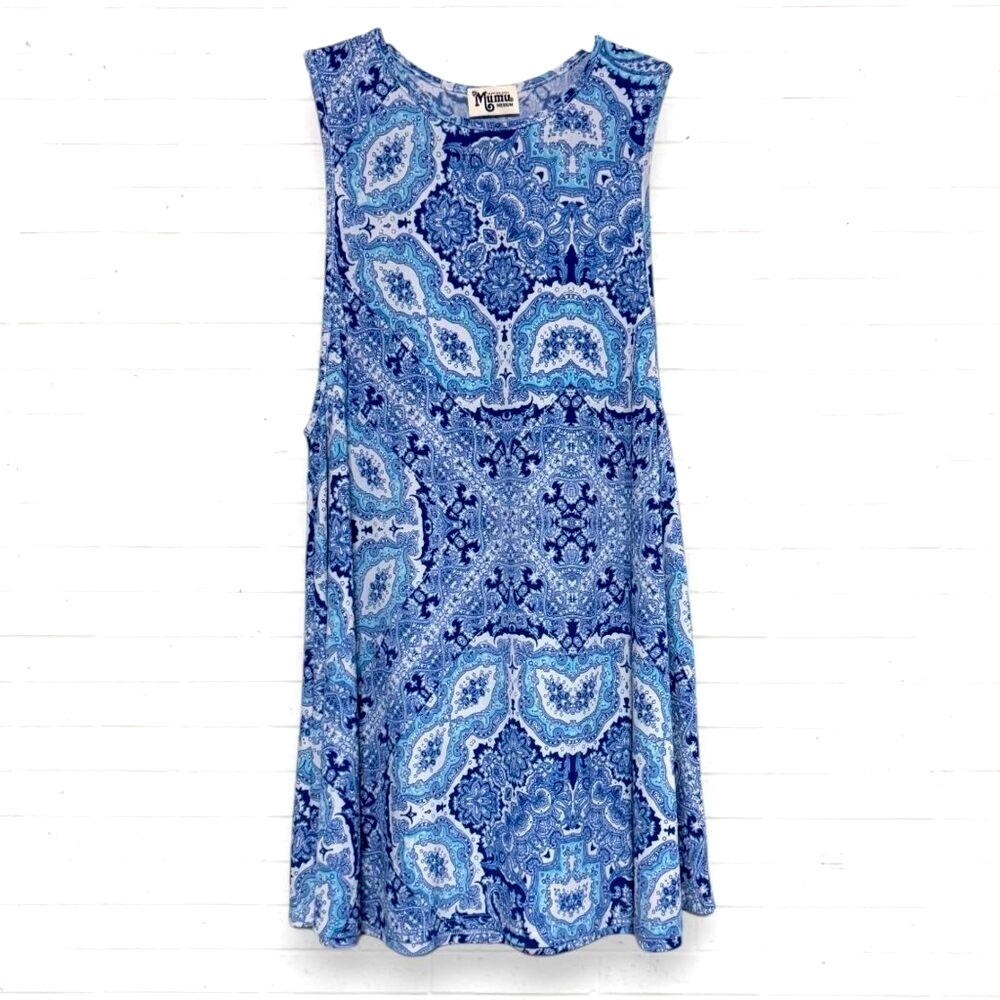 Show Me Your MuMu Blue Medallion Swing Dress Sleeveless A-Line Tunic Size M
